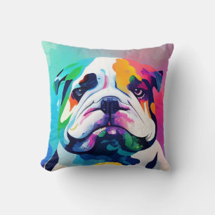 English Bulldog Dog Wild Nature Animal Painting Cushion