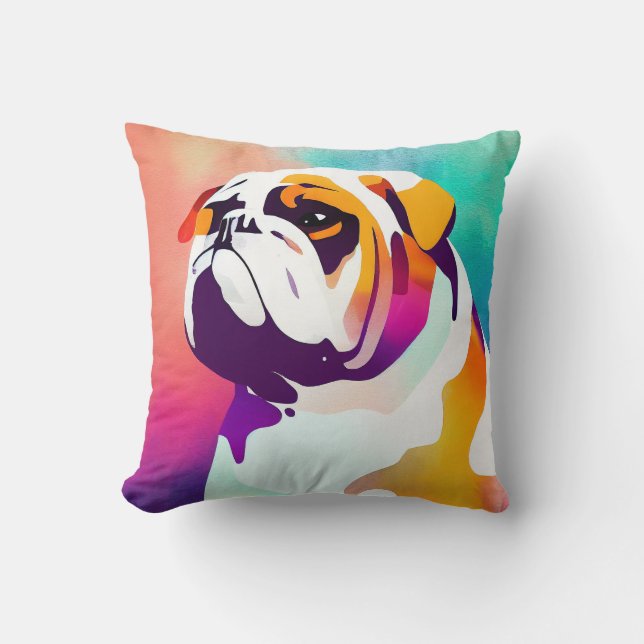 English Bulldog Dog Wild Nature Animal Painting Cushion (Front)