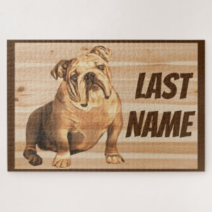 English Bulldog Dog wood Rustic Jigsaw Puzzle