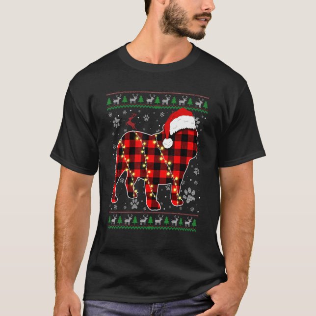 English Bulldog Dog Xmas Santa Hat Ugly Christmas  T-Shirt (Front)