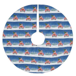 English Bulldog Driving Car In Snow Christmas Brushed Polyester Tree Skirt