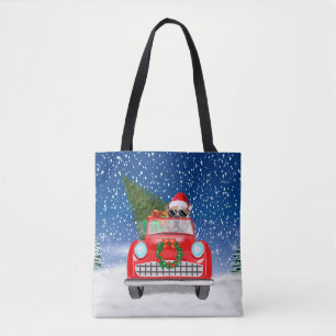 English Bulldog Driving Car In Snow Christmas Tote Bag