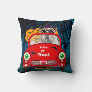 English Bulldog Driving Car Scary Halloween Cushion