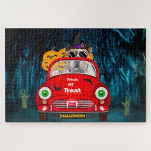 English Bulldog Driving Car Scary Halloween  Jigsaw Puzzle