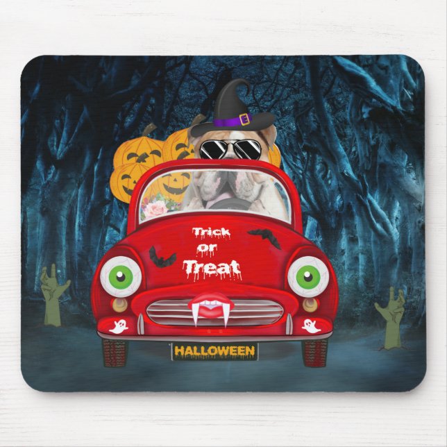 English Bulldog Driving Car Scary Halloween Mouse Mat (Front)
