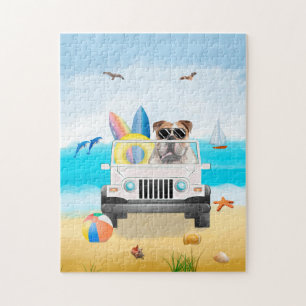 english bulldog Driving on Beach  Jigsaw Puzzle