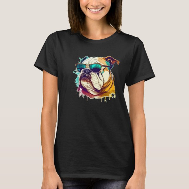 English Bulldog Face with Sunglasses T-Shirt (Front)