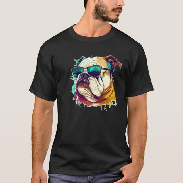 English Bulldog Face with Sunglasses T-Shirt (Front)