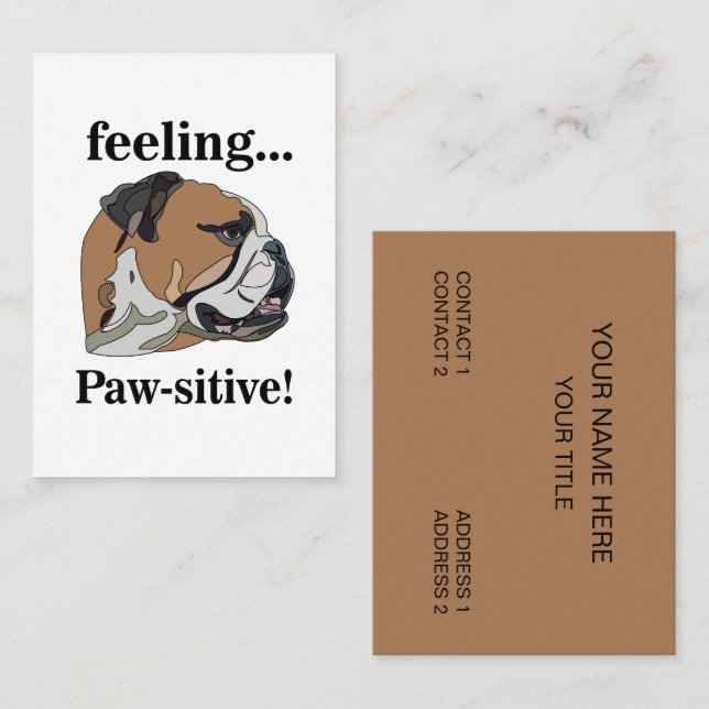 English Bulldog Feeling Pawsitive Dog Groomer Business Card (Front/Back)