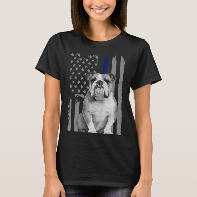 ENGLISH BULLDOG - FLAG American Thin Blue Line USA T-Shirt (Front)