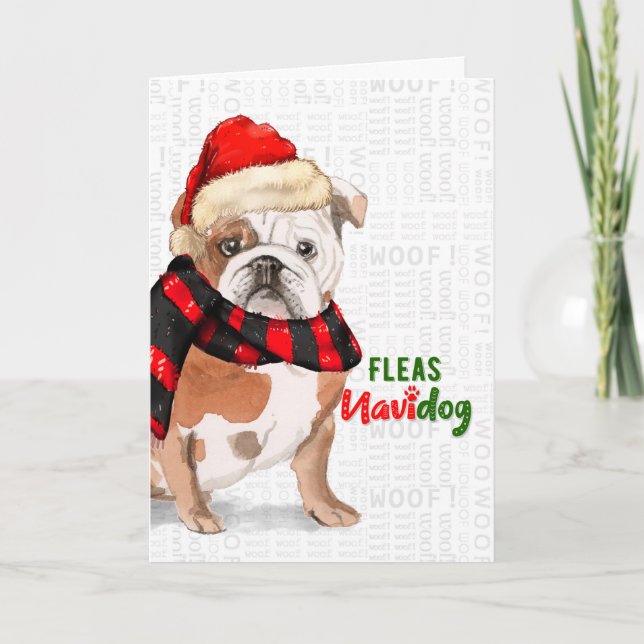 English Bulldog Fleas NaviDOG Holiday Card (Front)