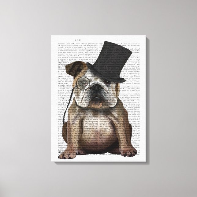 English Bulldog, Formal Hound and Hat Canvas Print (Front)