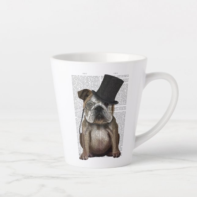 English Bulldog, Formal Hound and Hat Latte Mug (Right)