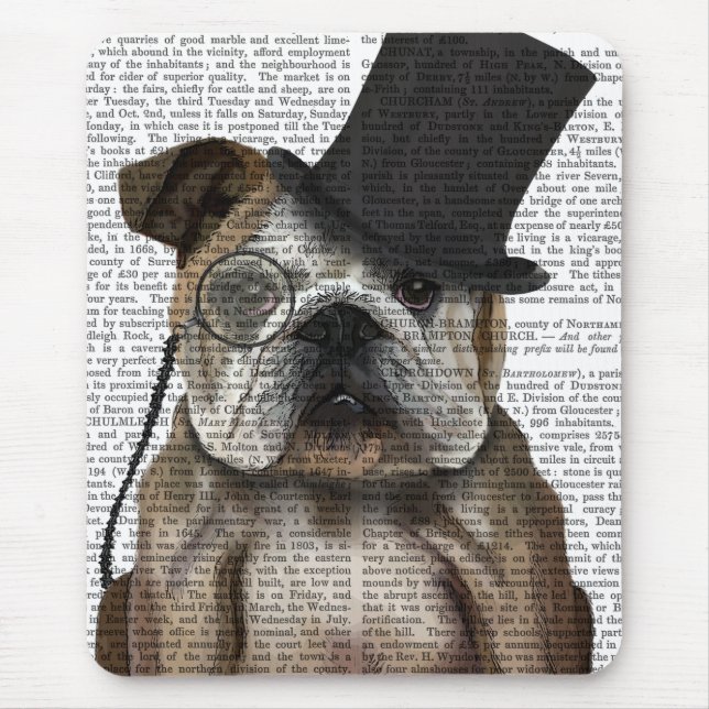 English Bulldog, Formal Hound and Hat Mouse Mat (Front)
