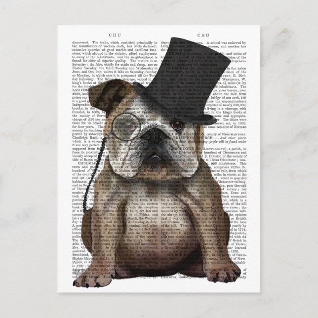 English Bulldog, Formal Hound and Hat Postcard (Front)