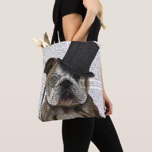 English Bulldog, Formal Hound and Hat Tote Bag