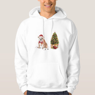 English Bulldog Funny Christmas Dog with Tree Hoodie