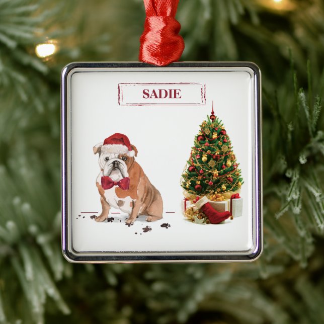 English Bulldog Funny Christmas Dog with Tree Metal Tree Decoration (Tree)