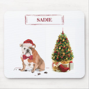 English Bulldog Funny Christmas Dog with Tree Mouse Mat
