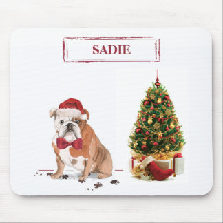 English Bulldog Funny Christmas Dog with Tree Mouse Mat