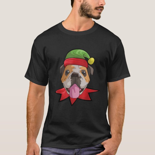 English Bulldog  Funny Dog Elf Christmas Gif  T-Shirt (Front)