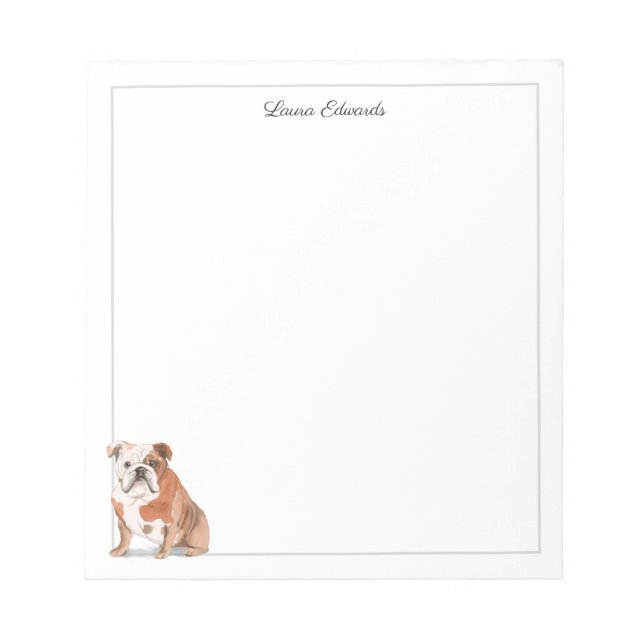 English Bulldog Gray Border Notepad (Front)