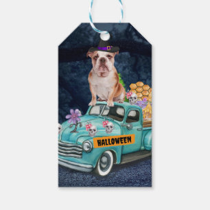 English Bulldog Halloween Truck Scary Night Gift Tags