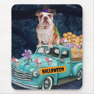 English Bulldog Halloween Truck Scary Night Mouse Mat