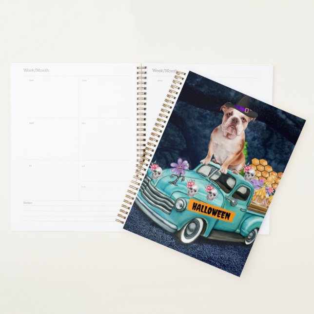 English Bulldog Halloween Truck Scary Night Planner (Display)
