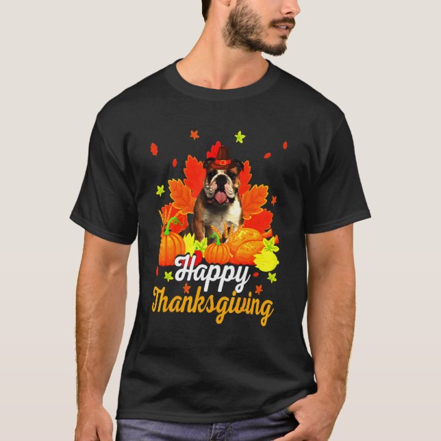 English Bulldog Happy Thanksgiving T-Shirt (Front)
