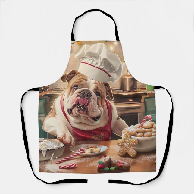 English Bulldog Holiday Baking: Festive Christmas Apron (Front)