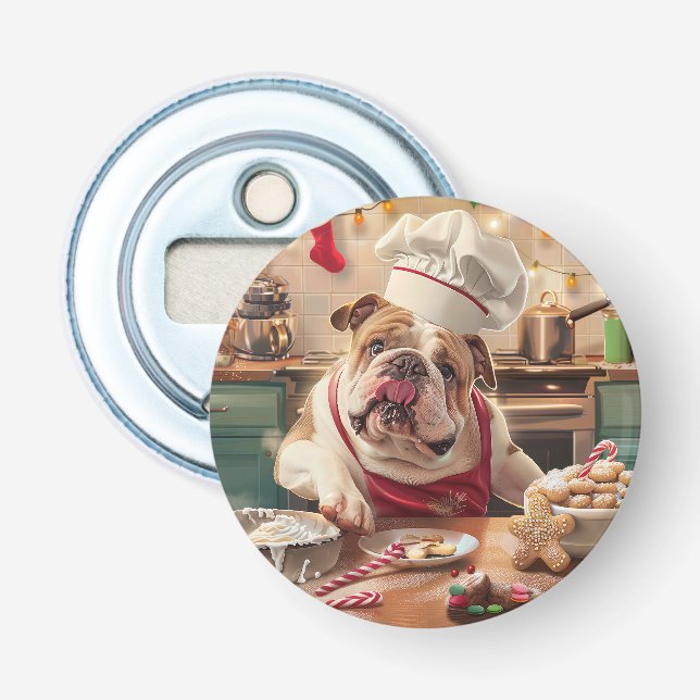 English Bulldog Holiday Baking: Festive Christmas Bottle Opener (Front)