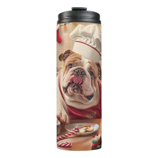 English Bulldog Holiday Baking: Festive Christmas Thermal Tumbler (Front)