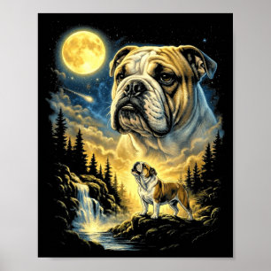 English Bulldog Howling To The Moon Meme Funny 90s Poster
