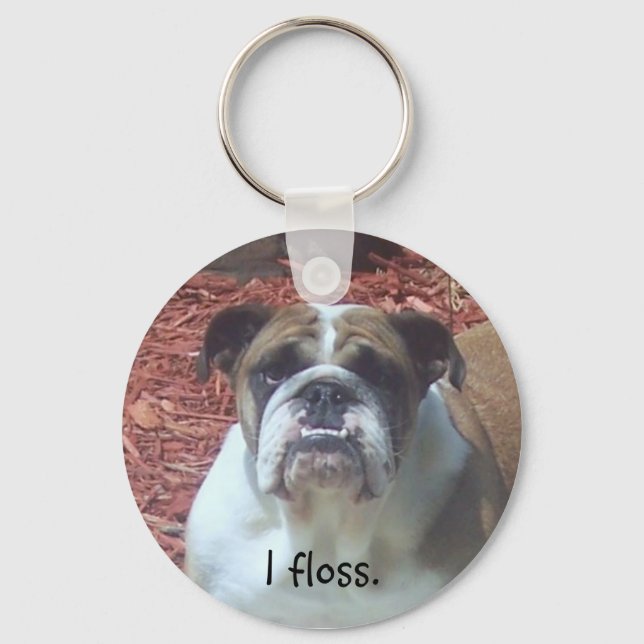 English Bulldog - I floss. Key Ring (Front)
