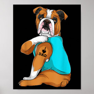 English Bulldog I Love Dad Tattoo Apparel, Dog Dad Poster