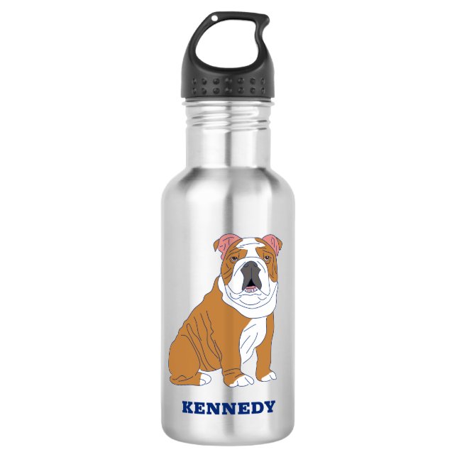 English Bulldog Illustration Personalised 532 Ml Water Bottle (Front)