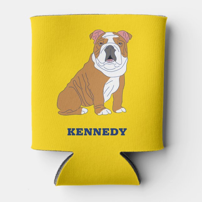 English Bulldog Illustration Personalised Can Cooler (Front)