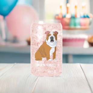 English Bulldog Illustration Personalised Can Glass
