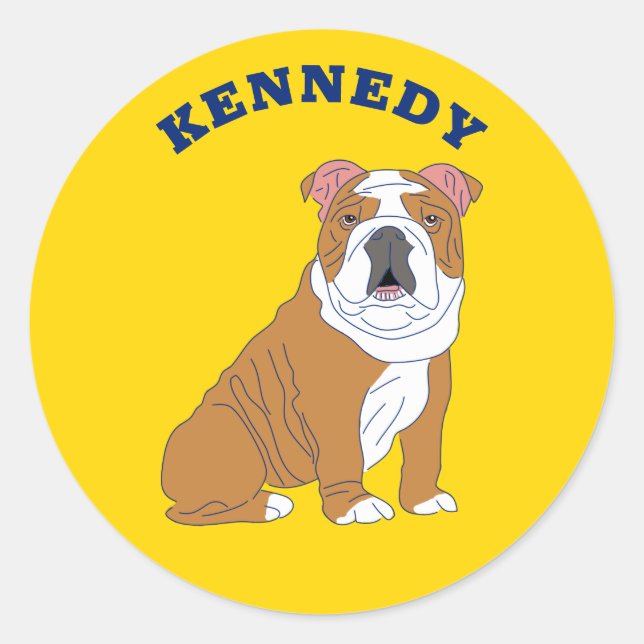English Bulldog Illustration Personalised Classic Round Sticker (Front)