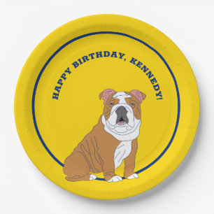 English Bulldog Illustration Personalised Party Paper Plate