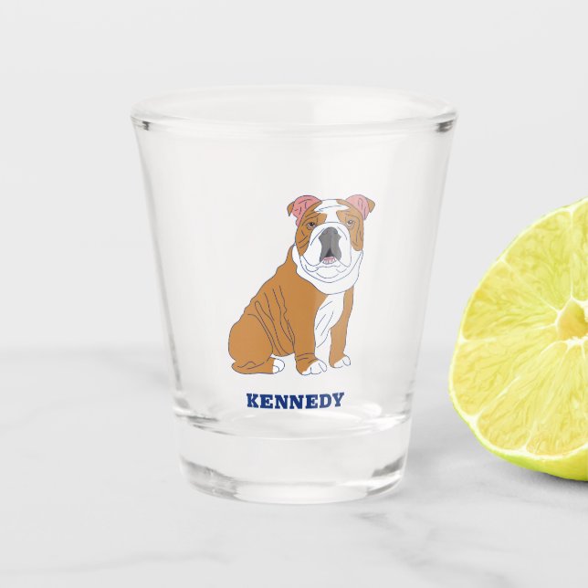 English Bulldog Illustration Personalised Shot Glass (Front)