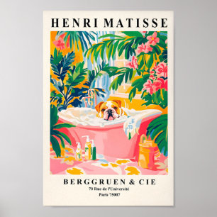 English Bulldog In Bathtub, Funny Bathroom Wall Ar Poster