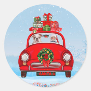 English Bulldog In Car With Santa Claus  Classic Round Sticker