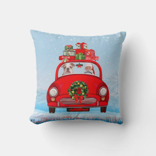 English Bulldog In Car With Santa Claus Cushion