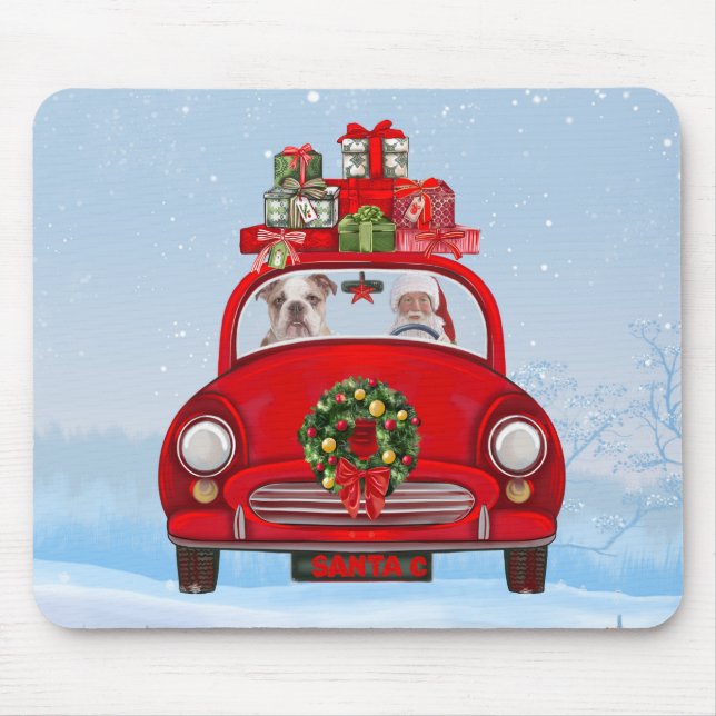 English Bulldog In Car With Santa Claus  Mouse Mat (Front)