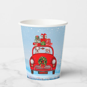 English Bulldog In Car With Santa Claus Paper Cups