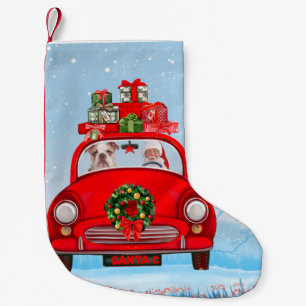 English Bulldog In Car With Santa Claus Small Christmas Stocking