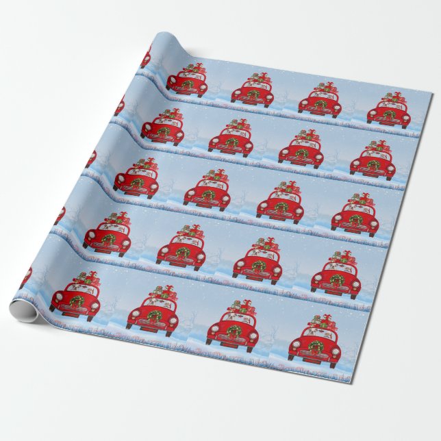 English Bulldog In Car With Santa Claus  Wrapping Paper (Unrolled)