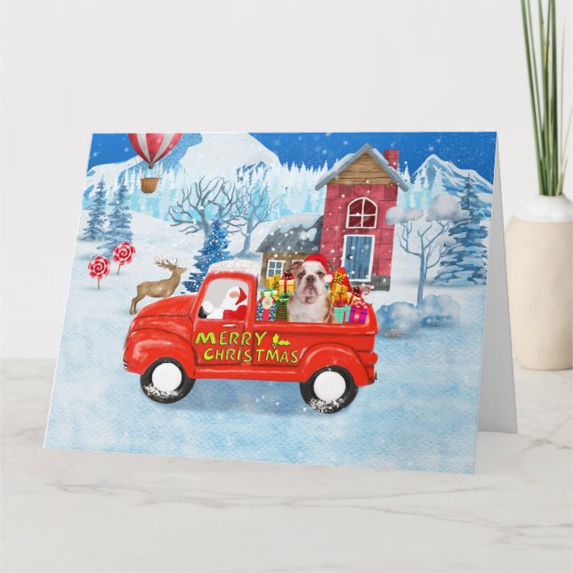 English Bulldog in Christmas Delivery Truck Snow Card (Front)